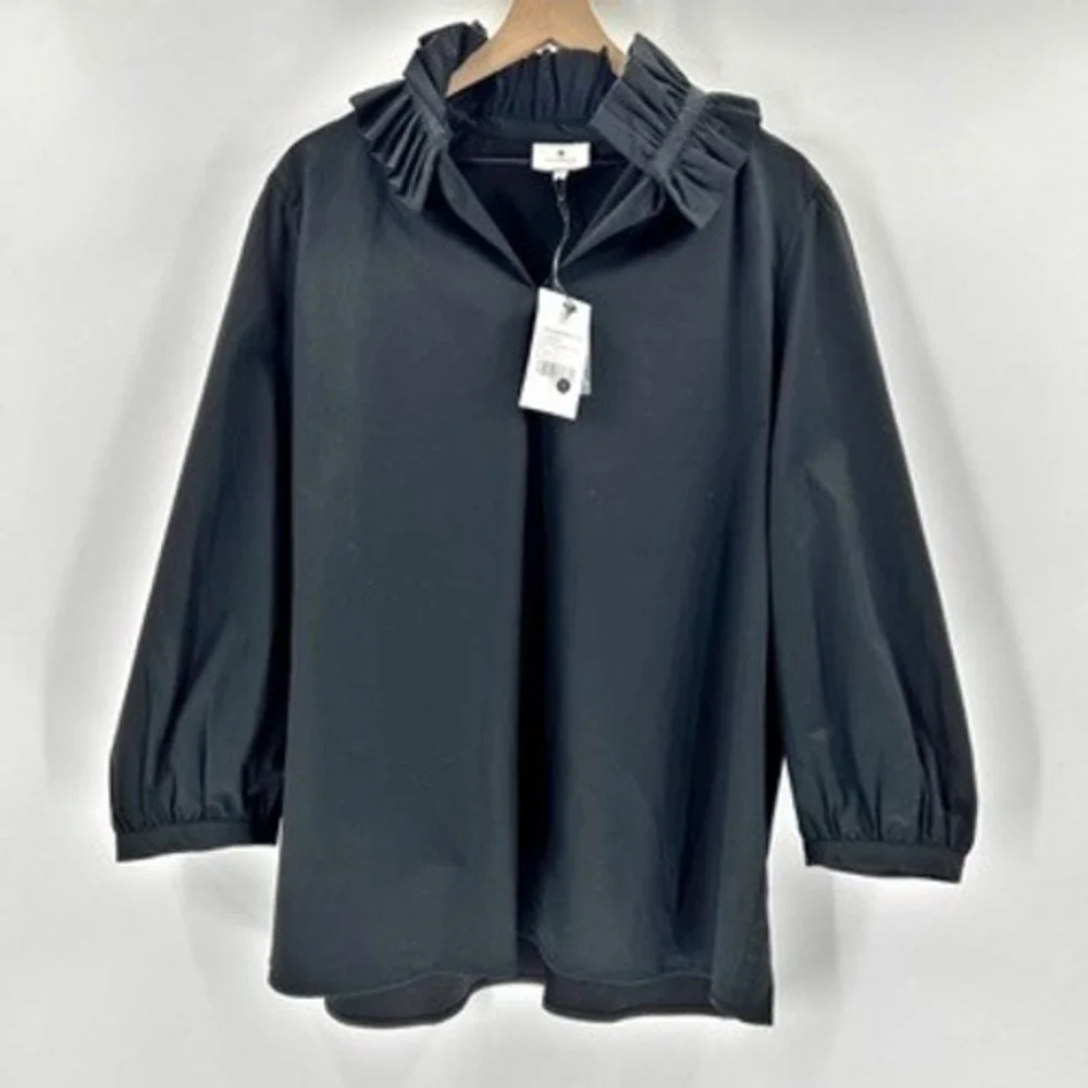 Tuckernuck‎ Black Ruffle Neck Bouvier Blouse Puff Sleeve  XXL New